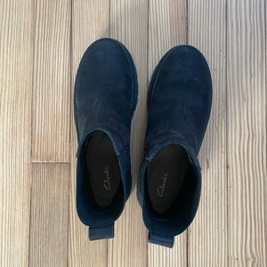 Clark’s boots, black, slight lug sole; never worn